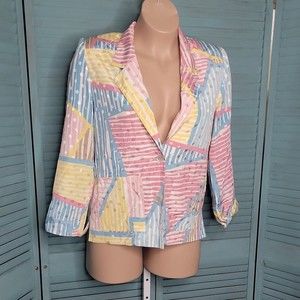 Da-Rue California Collared Blazer ~ Sz L ~ Long Sleeve ~ Pink, Blue, Yellow